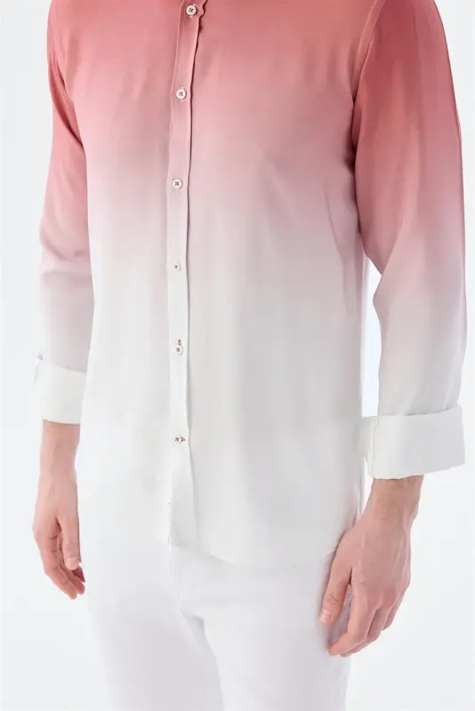 Gül Kurusu Comfort Fit Düğmeli Yaka Kolay Ütülenebilir Gömlek - 5