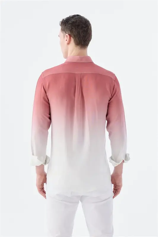 Gül Kurusu Comfort Fit Düğmeli Yaka Kolay Ütülenebilir Gömlek - 6