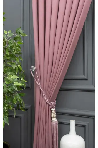 Gül Kurusu Düz Renk Fon Perde, Pilesiz Düz Dikim, Ekstrafor Büzgü, Tek Kanat-Gül Kurusu - 5