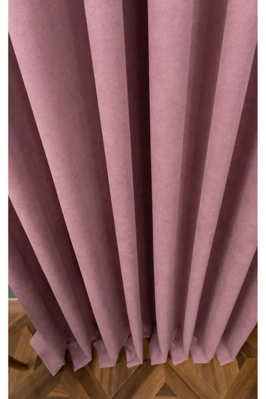 Gül Kurusu Düz Renk Fon Perde, Pilesiz Düz Dikim, Ekstrafor Büzgü, Tek Kanat-Gül Kurusu - 7