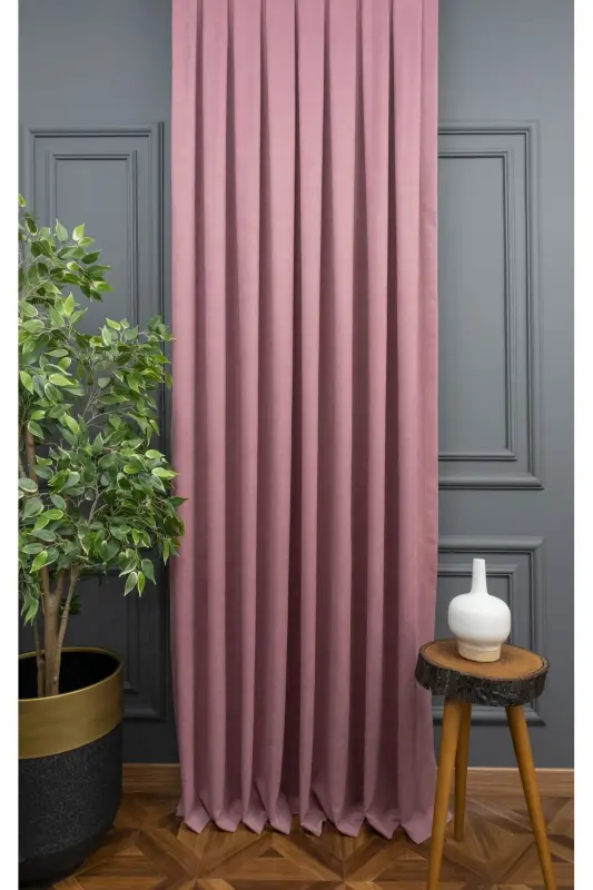 Gül Kurusu Düz Renk Fon Perde, Pilesiz Düz Dikim, Ekstrafor Büzgü, Tek Kanat-Gül Kurusu - 2