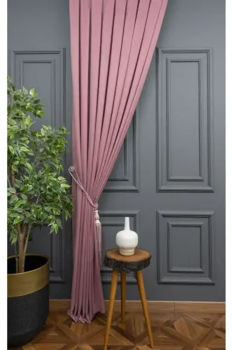 Gül Kurusu Düz Renk Fon Perde, Pilesiz Düz Dikim, Ekstrafor Büzgü, Tek Kanat-Gül Kurusu - 3