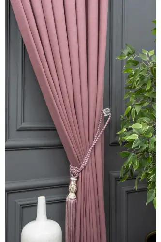 Gül Kurusu Düz Renk Fon Perde, Pilesiz Düz Dikim, Ekstrafor Büzgü, Tek Kanat-Gül Kurusu - 6