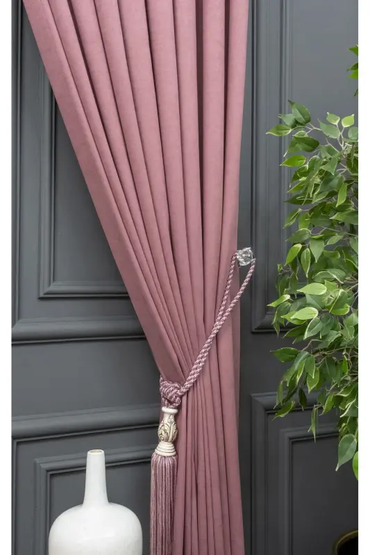 Gül Kurusu Düz Renk Fon Perde, Pilesiz Düz Dikim, Ekstrafor Büzgü, Tek Kanat-Gül Kurusu - 6