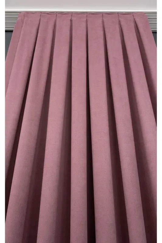 Gül Kurusu Düz Renk Fon Perde, Pilesiz Düz Dikim, Ekstrafor Büzgü, Tek Kanat-Gül Kurusu - 8