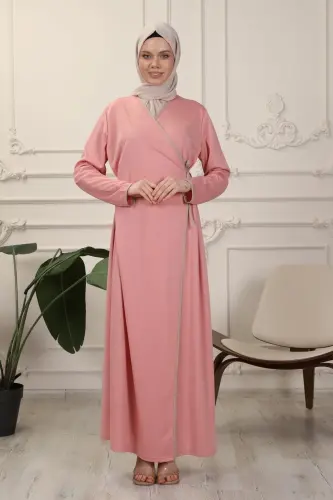 Gül Kurusu Kruvaze Yaka Biyeli Esnek Interlok Kumaş Namaz Elbisesi-Gül Kurusu - TRANSACOUSTIC (1)