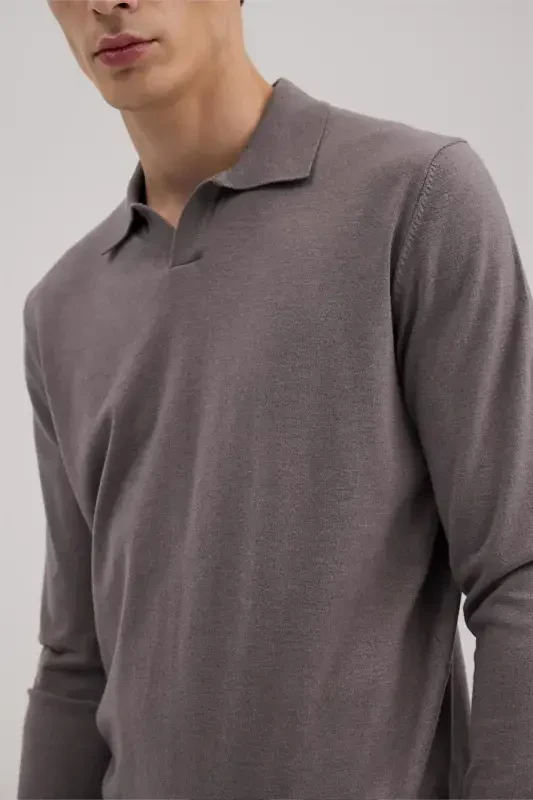 Gül Kurusu Slim Fit Polo Yaka Triko Kazak - 3