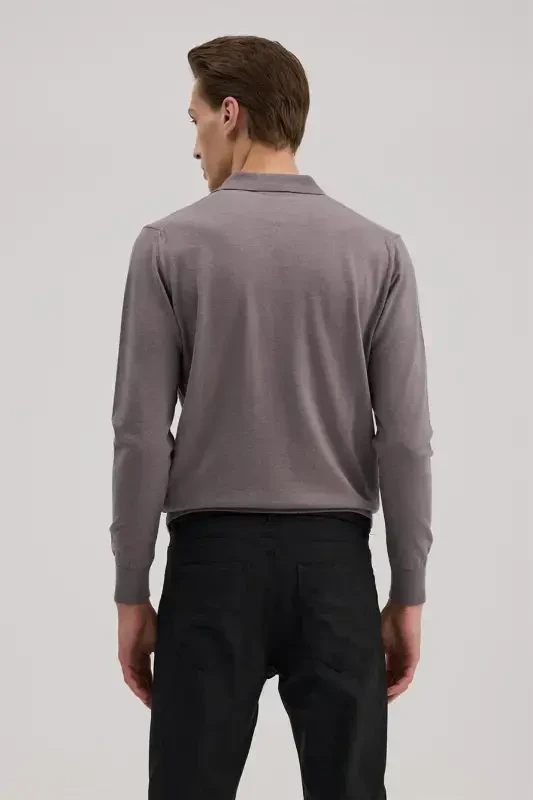 Gül Kurusu Slim Fit Polo Yaka Triko Kazak - 4