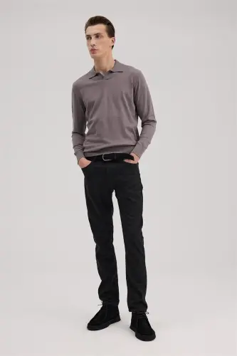 Gül Kurusu Slim Fit Polo Yaka Triko Kazak - 1