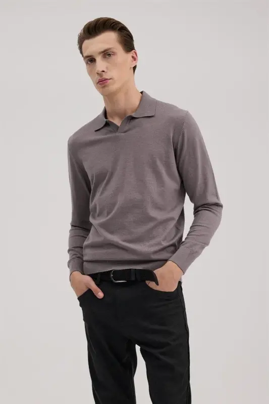 Gül Kurusu Slim Fit Polo Yaka Triko Kazak - 2