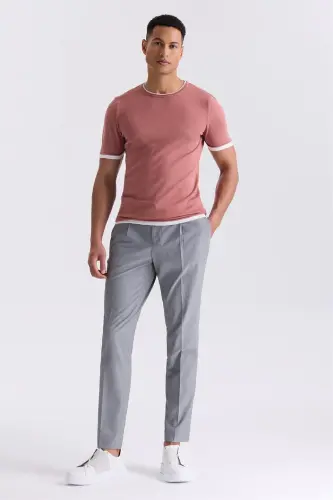 Gül Kurusu Slim Fit Triko Bisiklet Yaka T-Shirt - JAKAMEN (1)