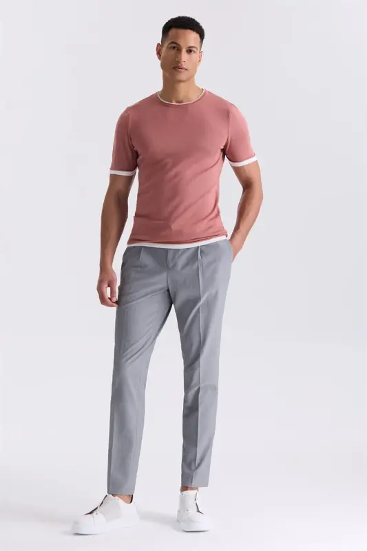 Gül Kurusu Slim Fit Triko Bisiklet Yaka T-Shirt - 2