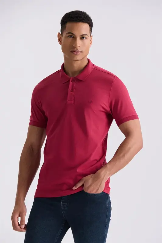Gulabi Rangda Slim Fit Polo Yoqali Futbolka - 1