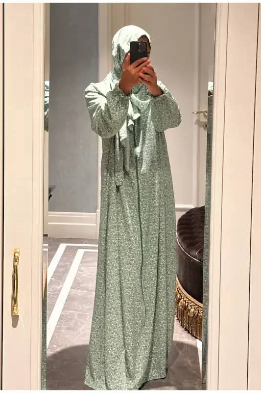 Gullar naqshli, kiyinishi oson va amaliy paxtadan bir qismli namoz libos - 4