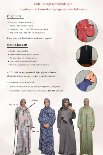 Gullar naqshli, kiyinishi oson va amaliy paxtadan bir qismli namoz libos - 8