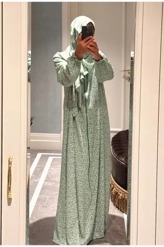 Gullar naqshli, kiyinishi oson va amaliy paxtadan bir qismli namoz libos - 4