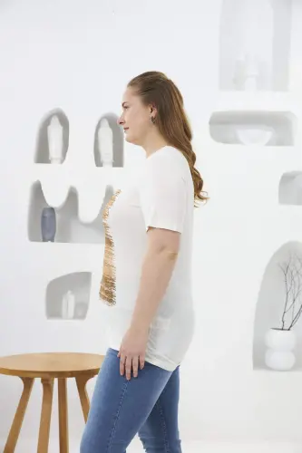 Gulli naqshli katta o'lchamli futbolka och sariq - 6