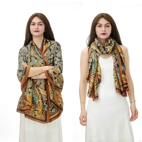 YOUR SMILE Large Mulberry Silk Feeling Long Stain Scarf Lightweight Sunscreen Shawls Wraps for Women - YOUR (1)