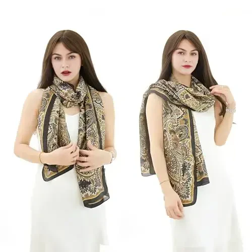 YOUR SMILE Large Mulberry Silk Feeling Long Stain Scarf Lightweight Sunscreen Shawls Wraps for Women - YOUR (1)
