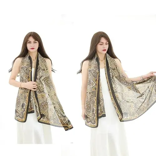 YOUR SMILE Large Mulberry Silk Feeling Long Stain Scarf Lightweight Sunscreen Shawls Wraps for Women - 3