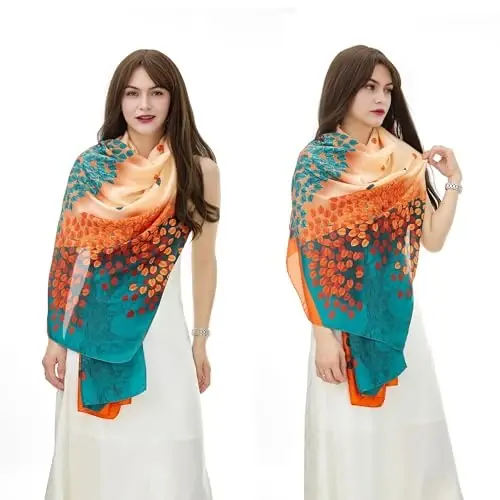 YOUR SMILE Large Mulberry Silk Feeling Long Stain Scarf Lightweight Sunscreen Shawls Wraps for Women - YOUR (1)