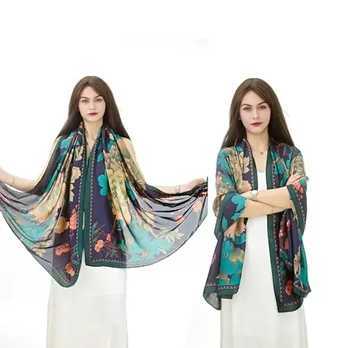 YOUR SMILE Large Mulberry Silk Feeling Long Stain Scarf Lightweight Sunscreen Shawls Wraps for Women - 3