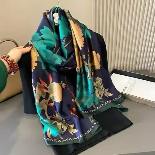 YOUR SMILE Large Mulberry Silk Feeling Long Stain Scarf Lightweight Sunscreen Shawls Wraps for Women - 7