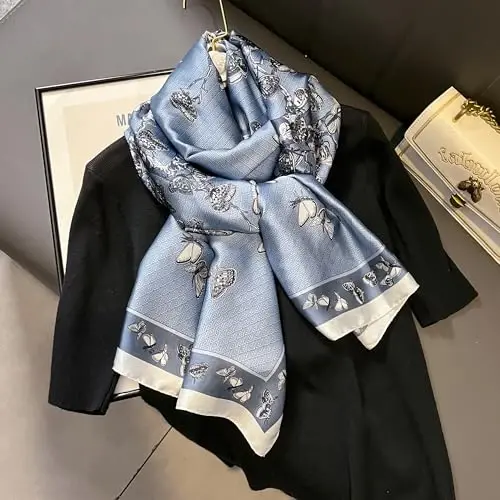 YOUR SMILE Large Mulberry Silk Feeling Long Stain Scarf Lightweight Sunscreen Shawls Wraps for Women - 7