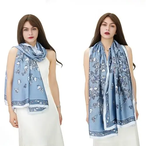 YOUR SMILE Large Mulberry Silk Feeling Long Stain Scarf Lightweight Sunscreen Shawls Wraps for Women - YOUR (1)