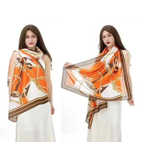 YOUR SMILE Large Mulberry Silk Feeling Long Stain Scarf Lightweight Sunscreen Shawls Wraps for Women - 2