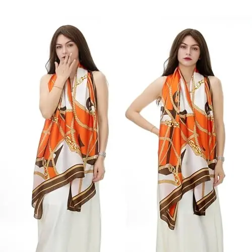 YOUR SMILE Large Mulberry Silk Feeling Long Stain Scarf Lightweight Sunscreen Shawls Wraps for Women - 3