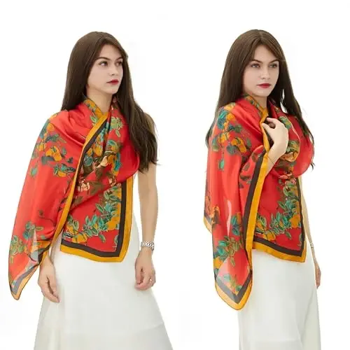 YOUR SMILE Large Mulberry Silk Feeling Long Stain Scarf Lightweight Sunscreen Shawls Wraps for Women - 2