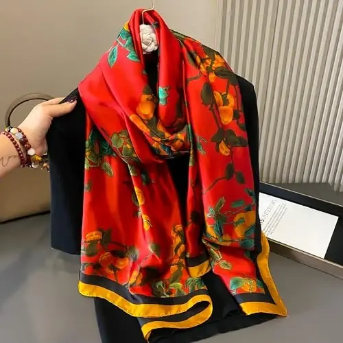 YOUR SMILE Large Mulberry Silk Feeling Long Stain Scarf Lightweight Sunscreen Shawls Wraps for Women - 7