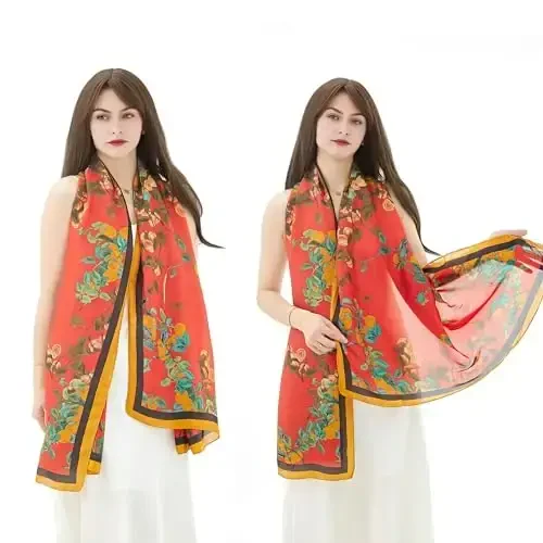 YOUR SMILE Large Mulberry Silk Feeling Long Stain Scarf Lightweight Sunscreen Shawls Wraps for Women - 3