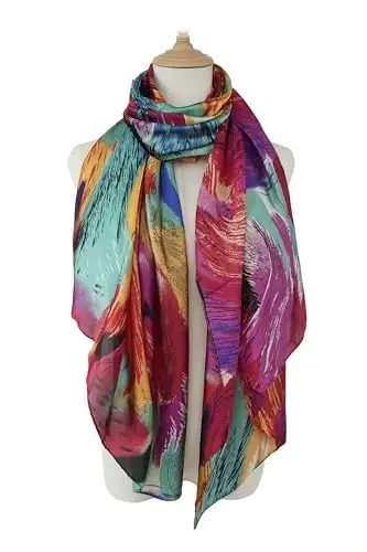 YOUR SMILE Large Mulberry Silk Feeling Long Stain Scarf Lightweight Sunscreen Shawls Wraps for Women - YOUR (1)