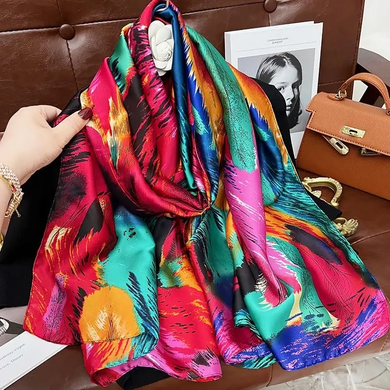 YOUR SMILE Large Mulberry Silk Feeling Long Stain Scarf Lightweight Sunscreen Shawls Wraps for Women - 5