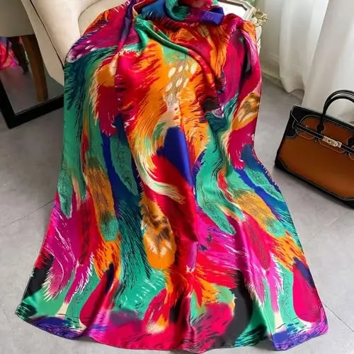 YOUR SMILE Large Mulberry Silk Feeling Long Stain Scarf Lightweight Sunscreen Shawls Wraps for Women - 6