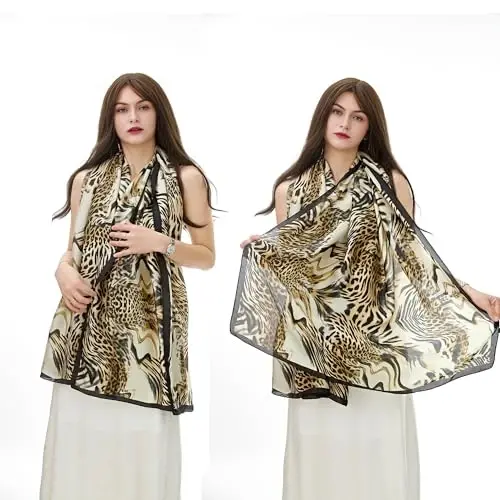 YOUR SMILE Large Mulberry Silk Feeling Long Stain Scarf Lightweight Sunscreen Shawls Wraps for Women - 3