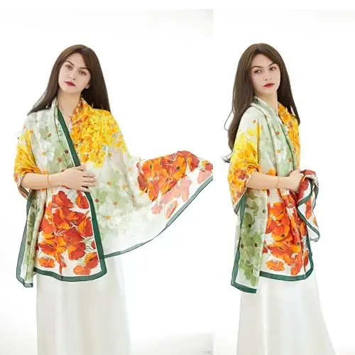 YOUR SMILE Large Mulberry Silk Feeling Long Stain Scarf Lightweight Sunscreen Shawls Wraps for Women - 3