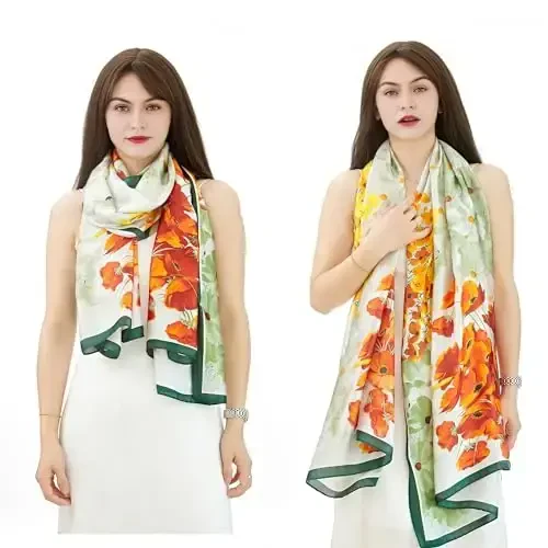YOUR SMILE Large Mulberry Silk Feeling Long Stain Scarf Lightweight Sunscreen Shawls Wraps for Women - YOUR (1)