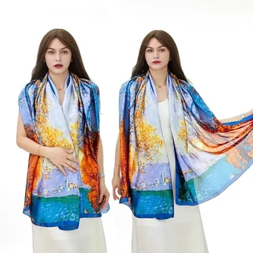 YOUR SMILE Large Mulberry Silk Feeling Long Stain Scarf Lightweight Sunscreen Shawls Wraps for Women - 3