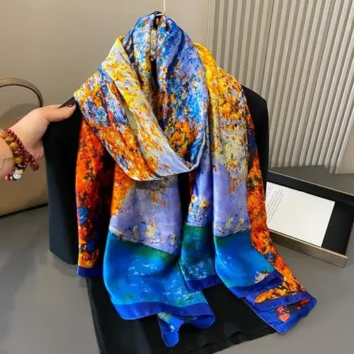 YOUR SMILE Large Mulberry Silk Feeling Long Stain Scarf Lightweight Sunscreen Shawls Wraps for Women - 7