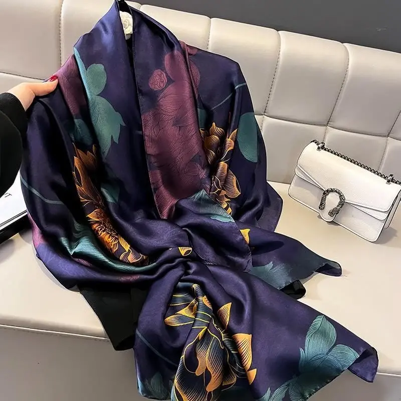 YOUR SMILE Large Mulberry Silk Feeling Long Stain Scarf Lightweight Sunscreen Shawls Wraps for Women - 6