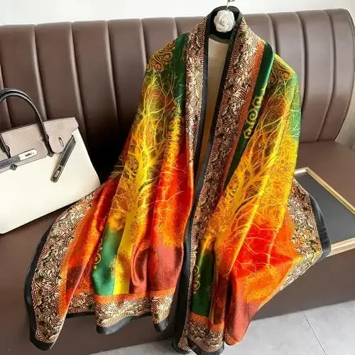 YOUR SMILE Large Mulberry Silk Feeling Long Stain Scarf Lightweight Sunscreen Shawls Wraps for Women - 5