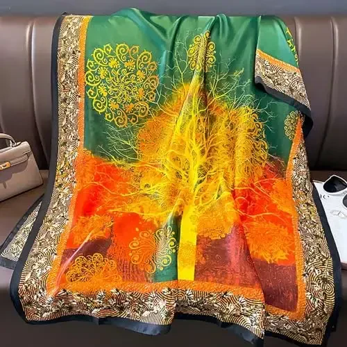 YOUR SMILE Large Mulberry Silk Feeling Long Stain Scarf Lightweight Sunscreen Shawls Wraps for Women - 6