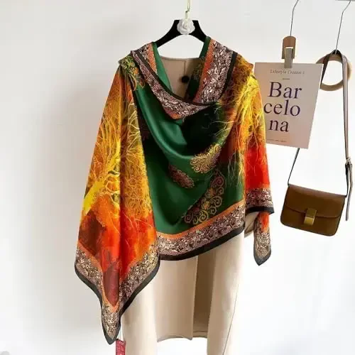 YOUR SMILE Large Mulberry Silk Feeling Long Stain Scarf Lightweight Sunscreen Shawls Wraps for Women - 4