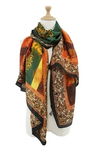 YOUR SMILE Large Mulberry Silk Feeling Long Stain Scarf Lightweight Sunscreen Shawls Wraps for Women - YOUR (1)