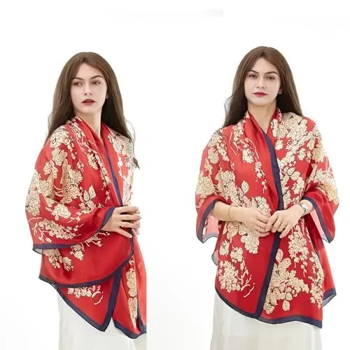 YOUR SMILE Large Mulberry Silk Feeling Long Stain Scarf Lightweight Sunscreen Shawls Wraps for Women - 2