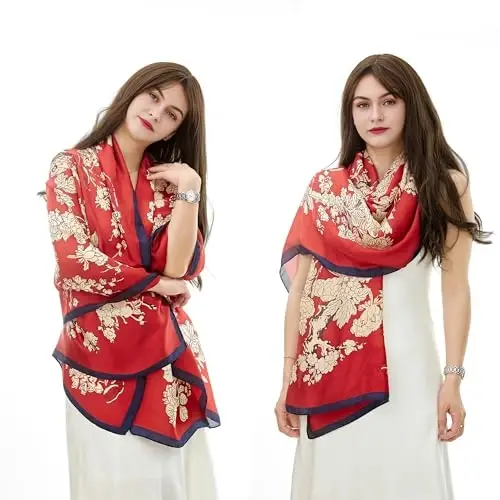 YOUR SMILE Large Mulberry Silk Feeling Long Stain Scarf Lightweight Sunscreen Shawls Wraps for Women - 3