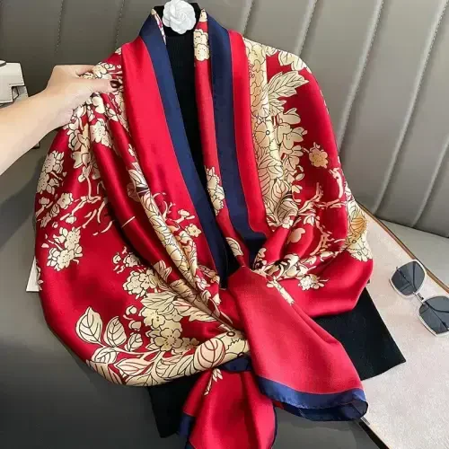 YOUR SMILE Large Mulberry Silk Feeling Long Stain Scarf Lightweight Sunscreen Shawls Wraps for Women - 6